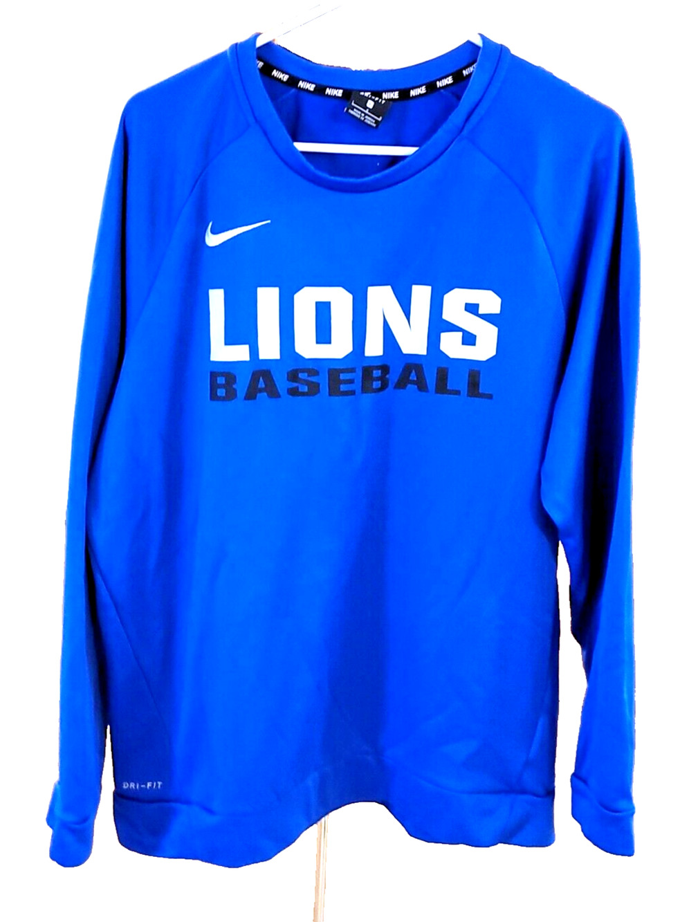 Nike Dri-Fit Mens Lions Baseball Crewneck Sweatshirt L Performance Athletic Blue